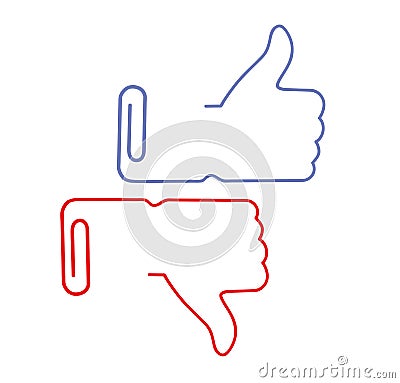 Hand lifts thumb up. hand down thumb. in the form of a paper clip. vector illustration Vector Illustration